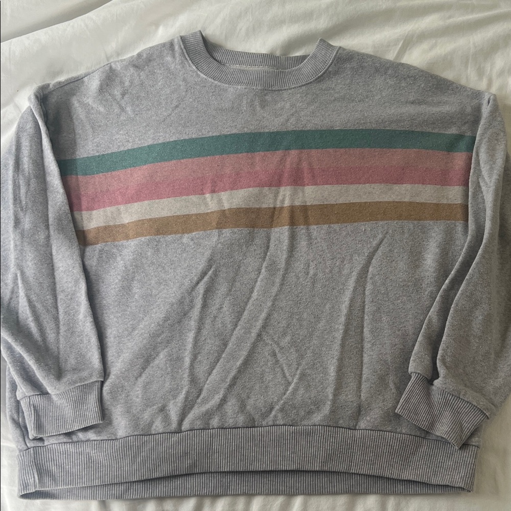 American Eagle Outfitters Gray Sweater with Colorful Stripes